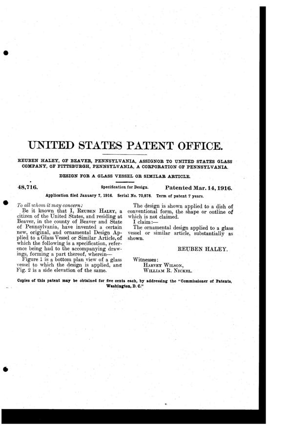 U. S. Glass Cut Bowl Design Patent D 48716-2
