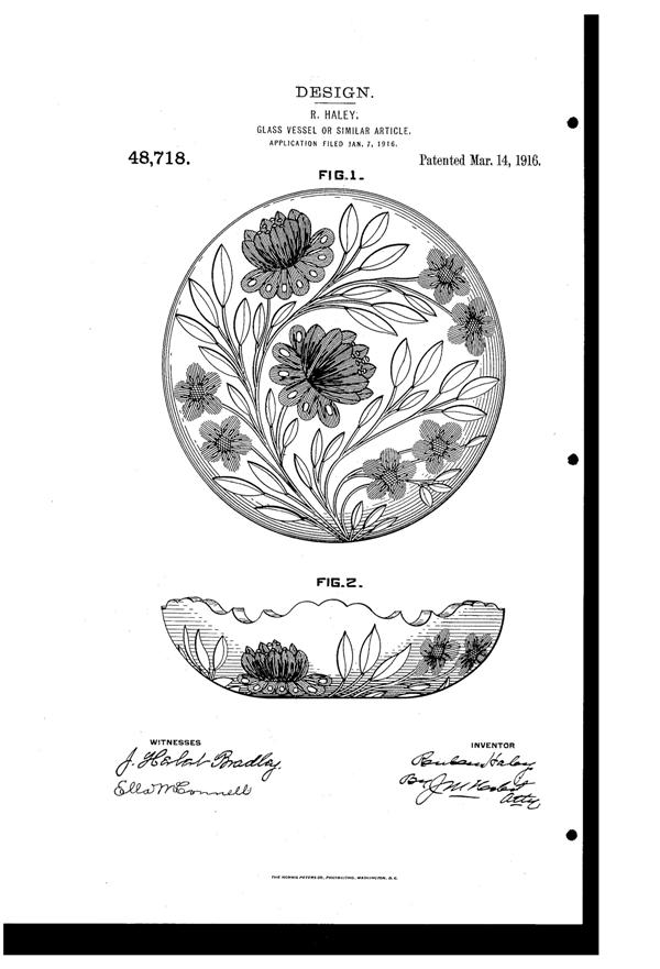 U. S. Glass Cut Bowl Design Patent D 48718-1