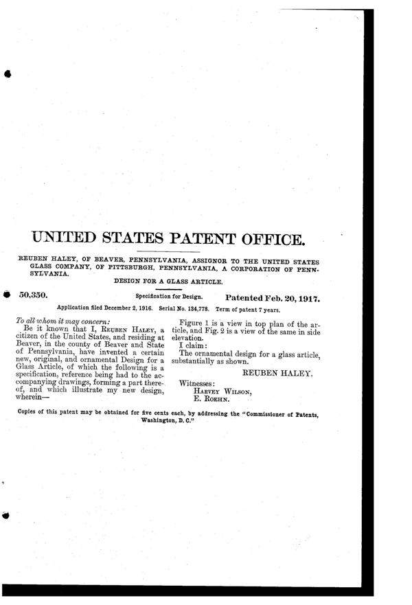 U. S. Glass Footed Bowl Design Patent D 50350-2