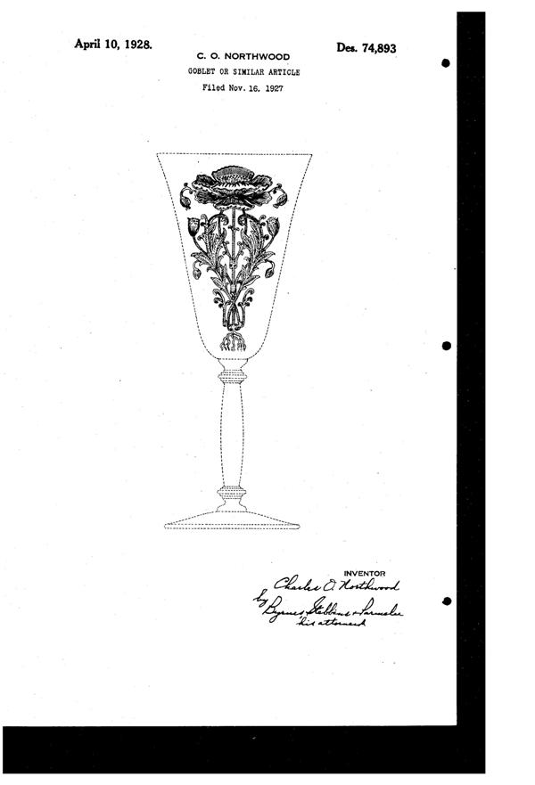 U. S. Glass Flanders Etch on #15024 Goblet Design Patent D 74893-1