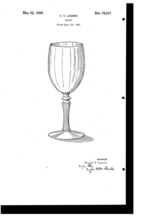 U. S. Glass #15016 Goblet Design Patent D 75271-1