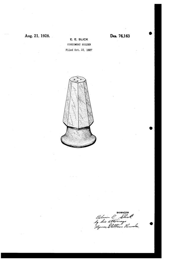 U. S. Glass Shaker Design Patent D 76163-1