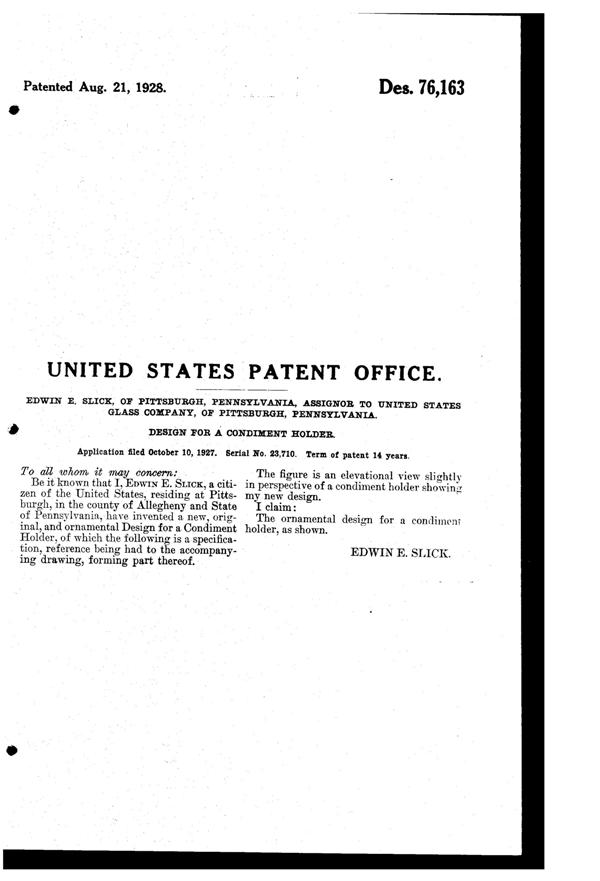 U. S. Glass Shaker Design Patent D 76163-2