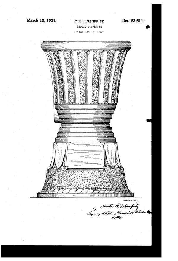 U. S. Glass Dispenser Design Patent D 83611-1
