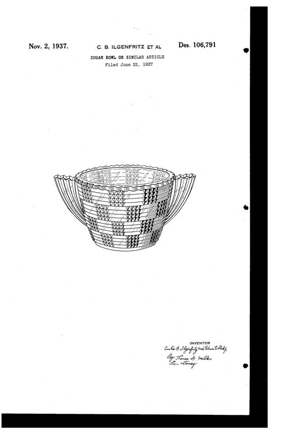 U. S. Glass #15364 Basquette Berry Sugar Design Patent D106791-1