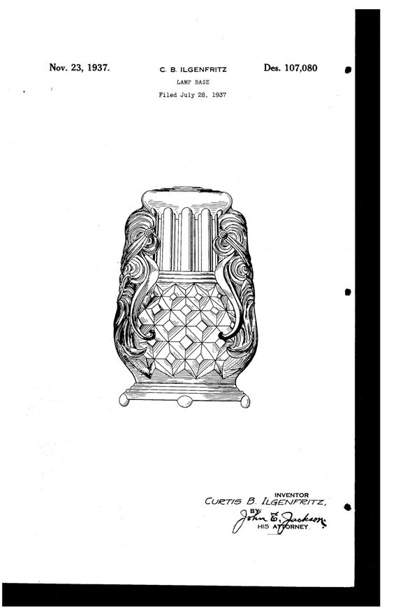 U. S. Glass Lamp Base Design Patent D107080-1