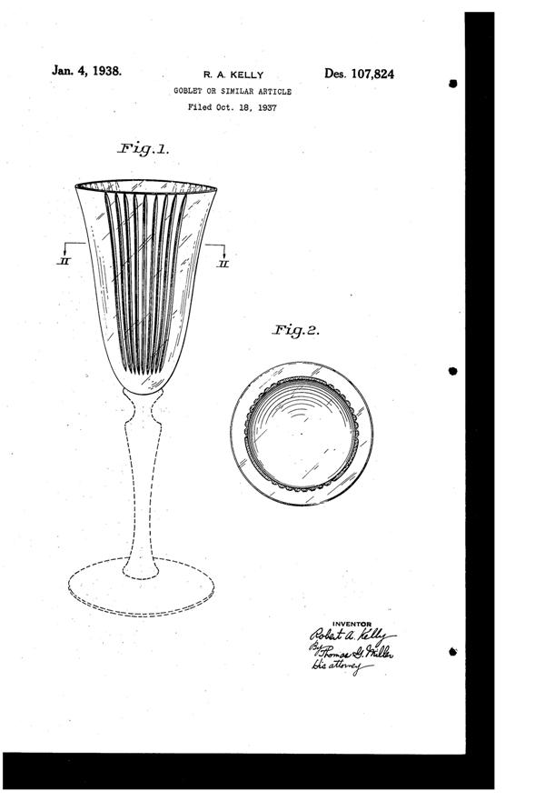 U. S. Glass Spectra Cutting #15034 Goblet Design Patent D107824-1