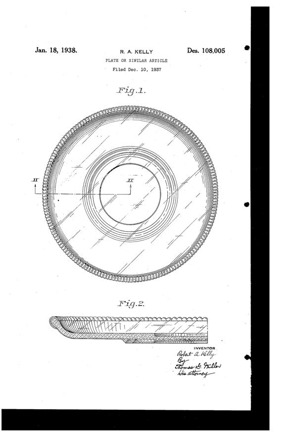 U. S. Glass #15365 Cascade Plate Design Patent D108005-1