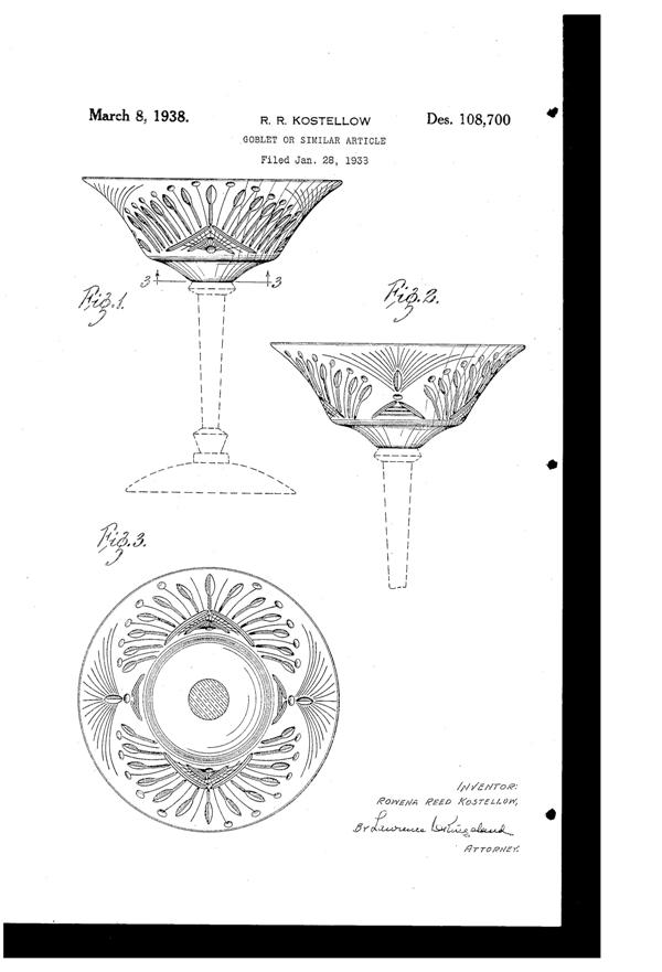 U. S. Glass Elysia Cutting on #17323 Goblet Design Patent D108700-1