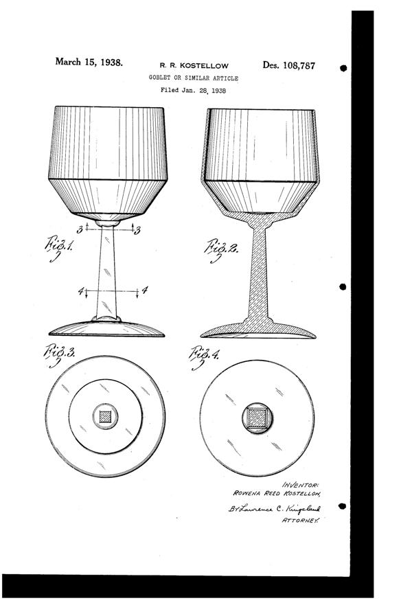 U. S. Glass Goblet Design Patent D108787-1