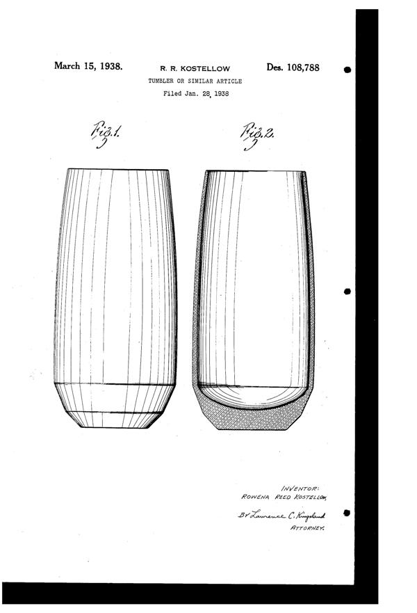 U. S. Glass Tumbler Design Patent D108788-1