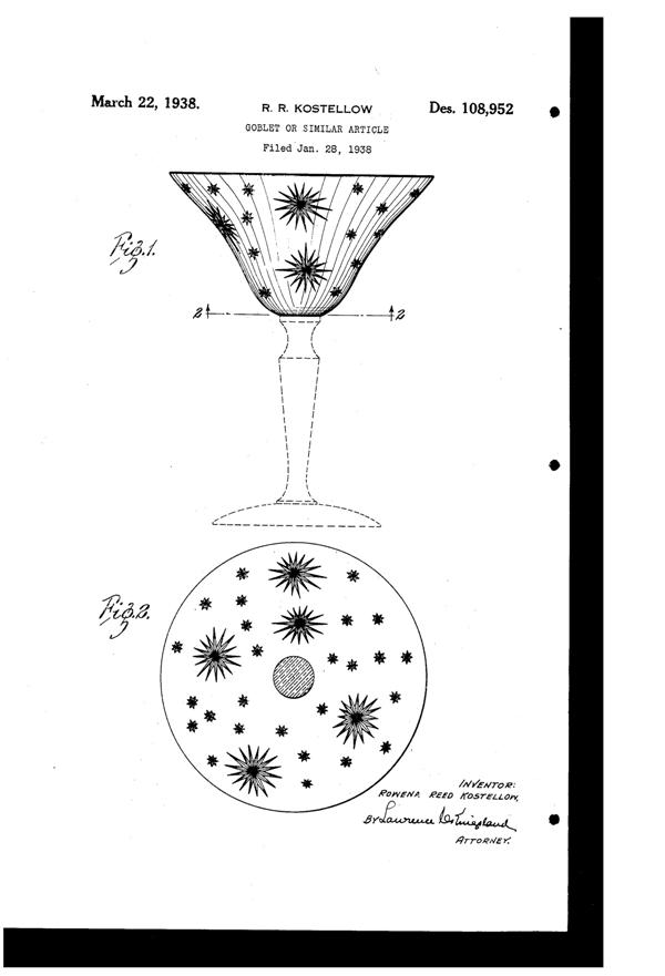 U. S. Glass Cutting on Goblet Design Patent D108952-1