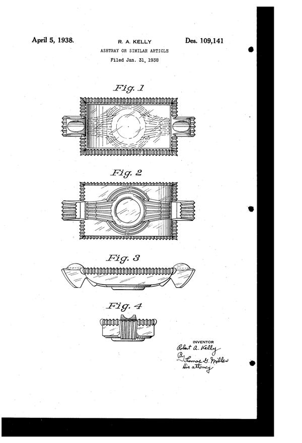U. S. Glass #15365 Cascade Ash Tray Design Patent D109141-1