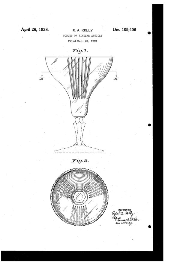 U. S. Glass Spectra Cutting on #15034 Goblet Design Patent D109406-1