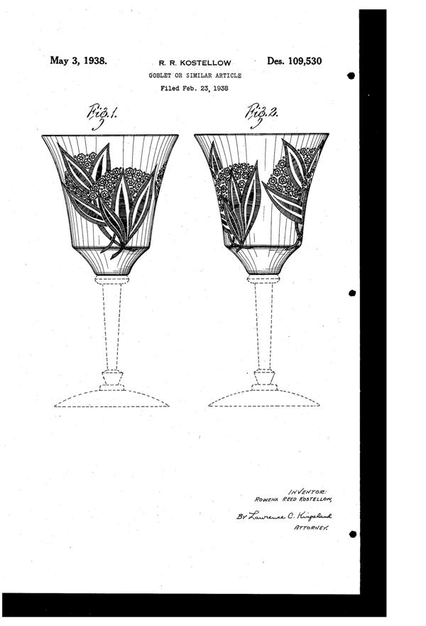U. S. Glass Cutting on Goblet Design Patent D109530-1