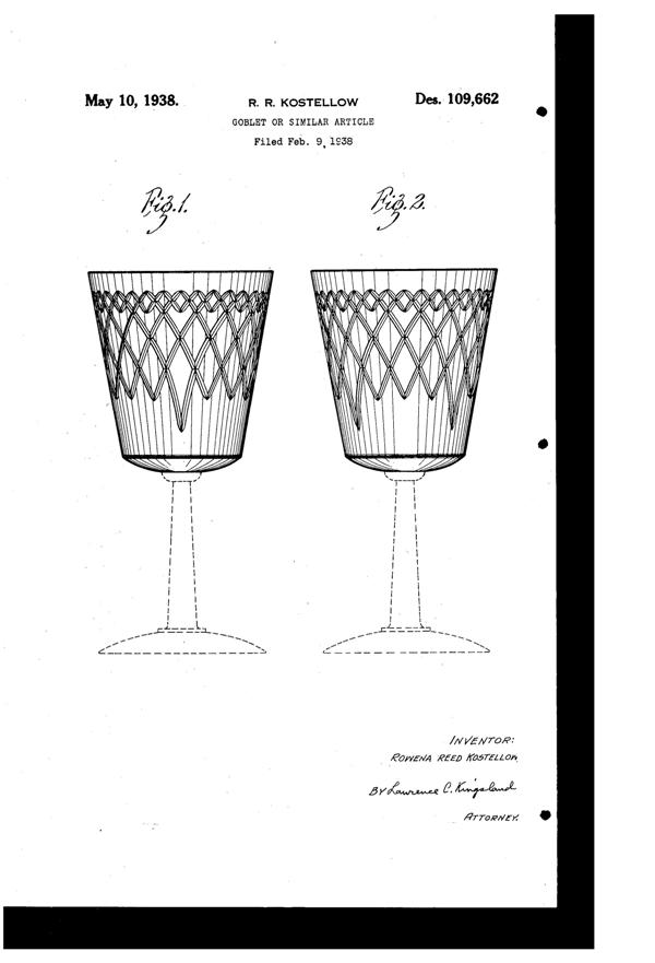 U. S. Glass Cutting on Goblet Design Patent D109662-1