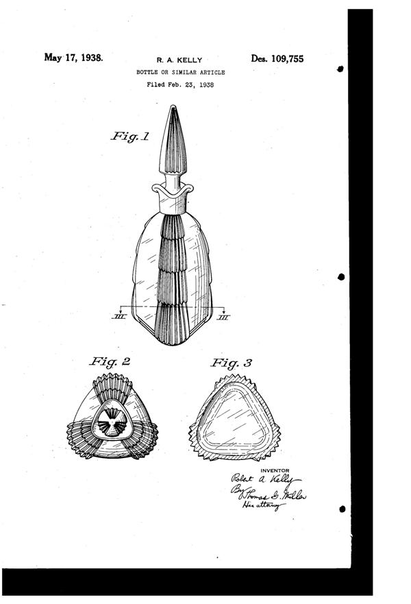 U. S. Glass #15365 Cascade Bottle Design Patent D109755-1