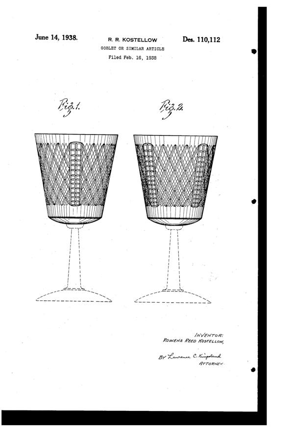 U. S. Glass Cutting on Goblet Design Patent D110112-1