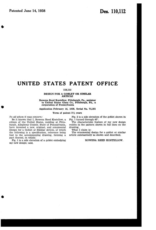U. S. Glass Cutting on Goblet Design Patent D110112-2