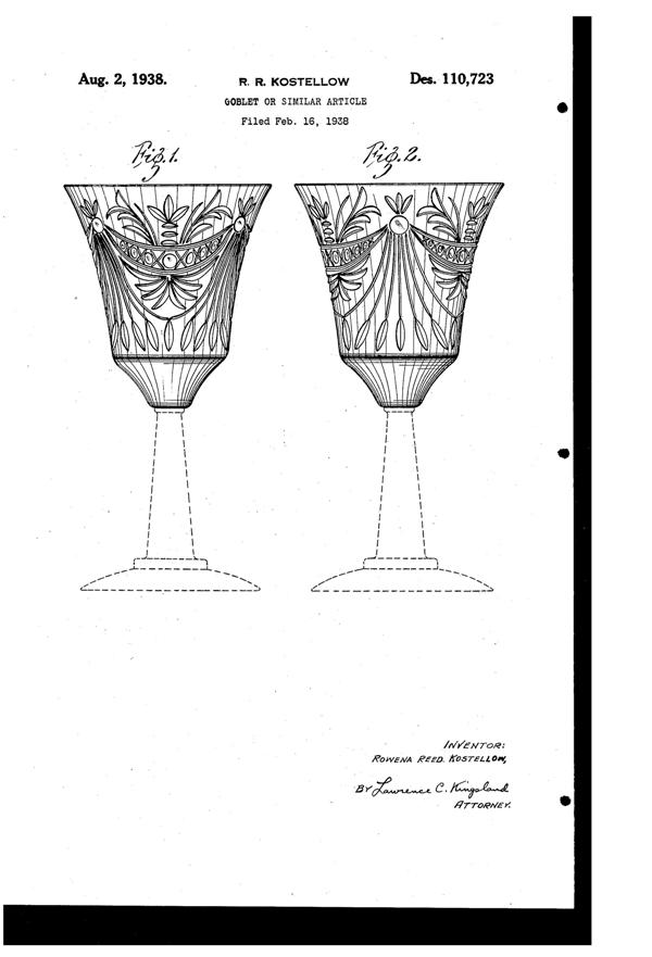 U. S. Glass Carnival Cutting on Goblet Design Patent D110723-1