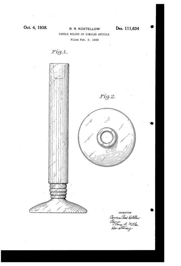 U. S. Glass Guild Gossamer Candlestick Design Patent D111634-1