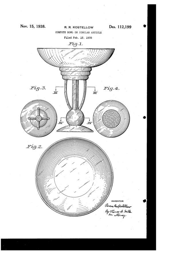 U. S. Glass Guild Gossamer Compote Design Patent D112199-1