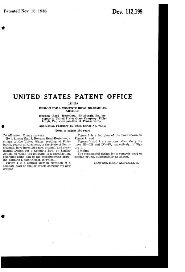 U. S. Glass Guild Gossamer Compote Design Patent D112199-2