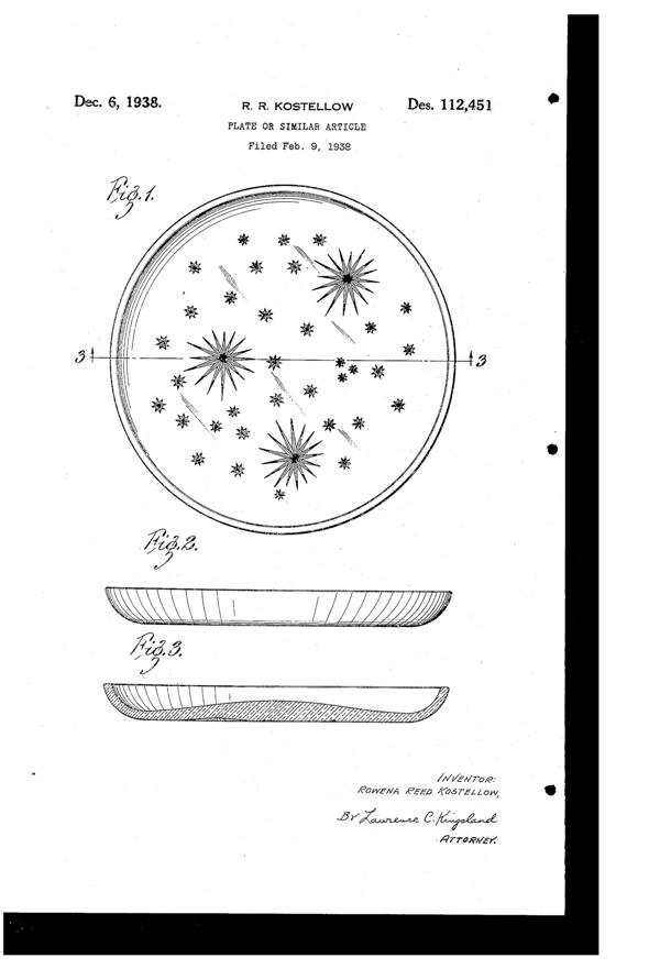 U. S. Glass Decorated Plate Design Patent D112451-1