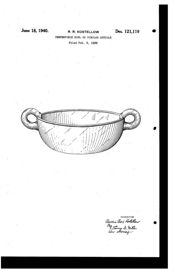 U. S. Glass Guild Gossamer Bowl Design Patent D121119-1