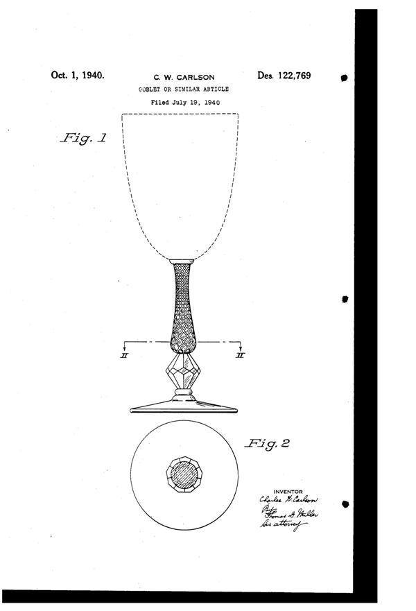U. S. Glass #17371 Goblet Design Patent D122769-1