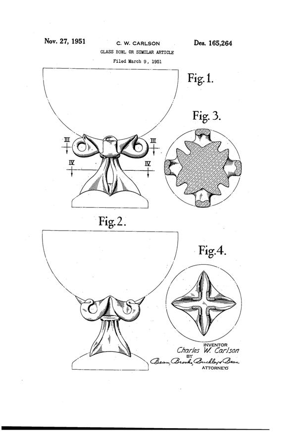 U. S. Glass # 6421 Cellini Bowl Design Patent D165264-1