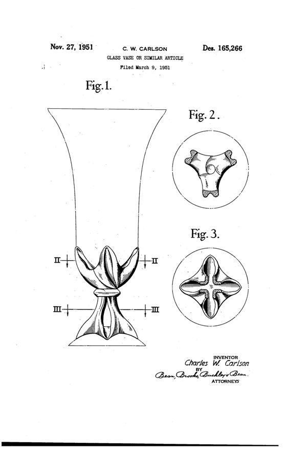 U. S. Glass # 6418 Vase Design Patent D165266-1