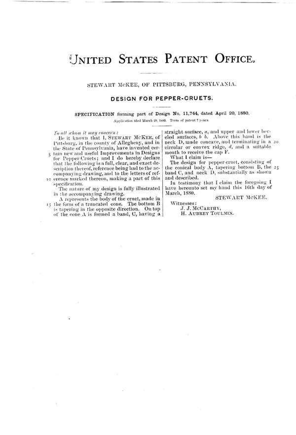 McKee Shaker Design Patent D 11744-2