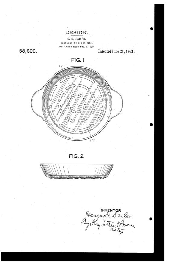 McKee Glasbake Baking Dish Design Patent D 58200-1