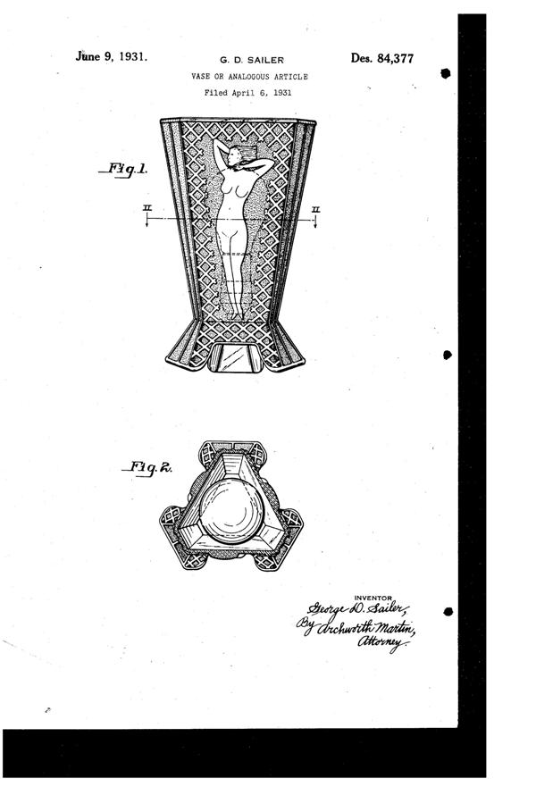 McKee Art Nude Vase Design Patent D 84377-1