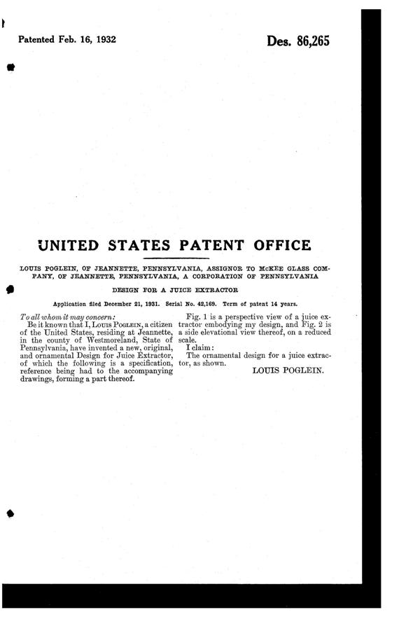 McKee Reamer Design Patent D 86265-2