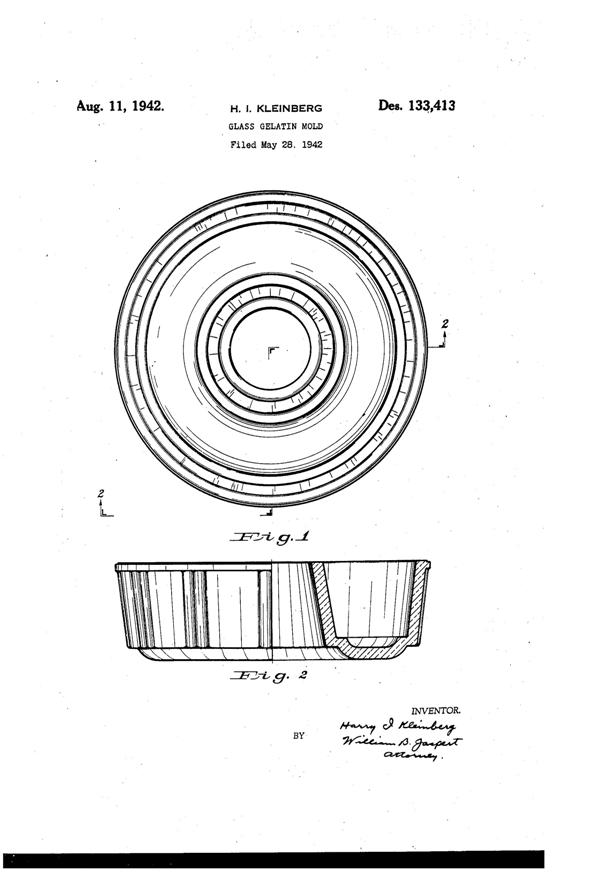 McKee Glasbake Gelatin Mold Design Patent D133413-1