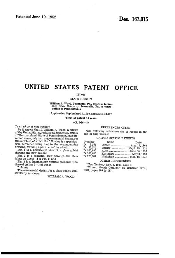 McKee Goblet Design Patent D167015-2