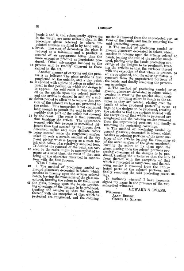 MacBeth-Evans Method of Decorating Glass Patent 1226957-4