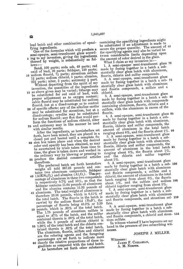 MacBeth-Evans Opaque Glass Patent 1245487-2