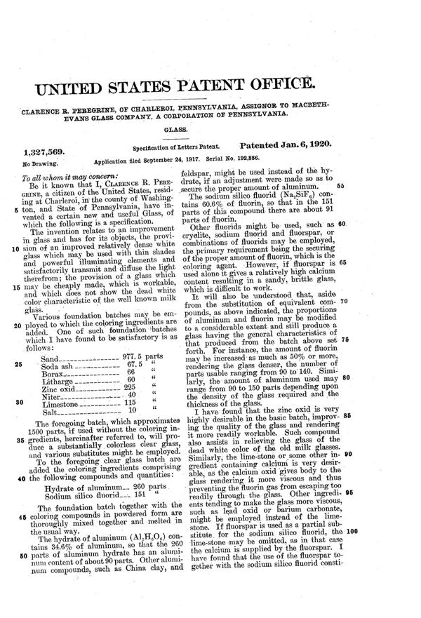 MacBeth-Evans Monax Glass Patent 1327569-1