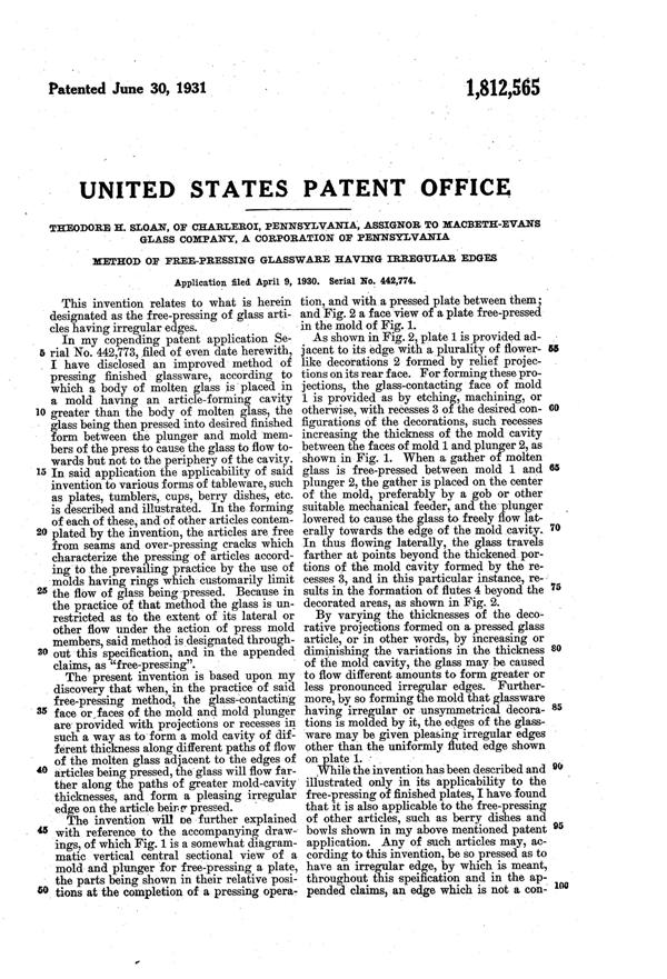 MacBeth-Evans Method of Pressing Glass Patent 1812565-2