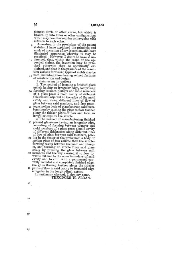 MacBeth-Evans Method of Pressing Glass Patent 1812565-3