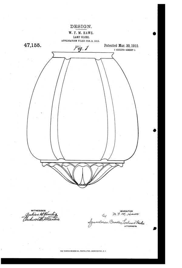 MacBeth-Evans Light Fixture Globe Design Patent D 47155-1