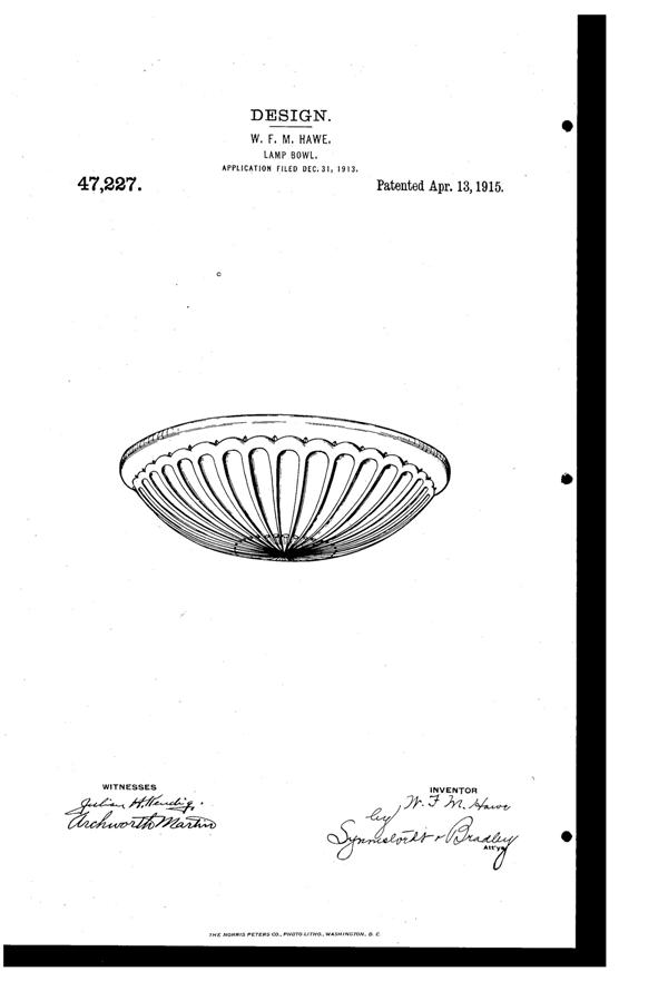 MacBeth-Evans Light Fixture Shade Design Patent D 47227-1