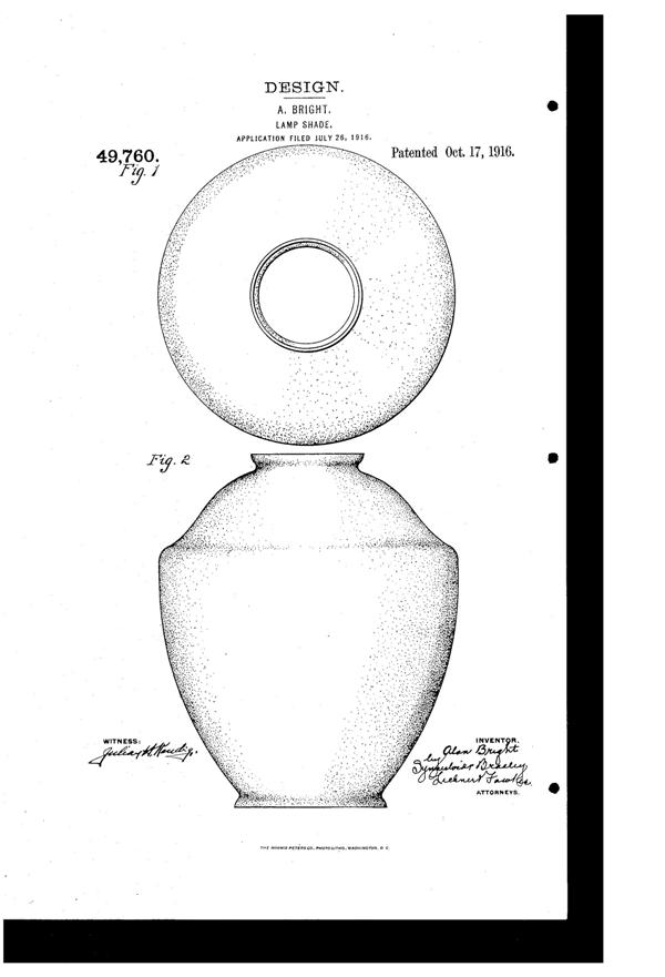 MacBeth-Evans Light Fixture Shade Design Patent D 49760-1