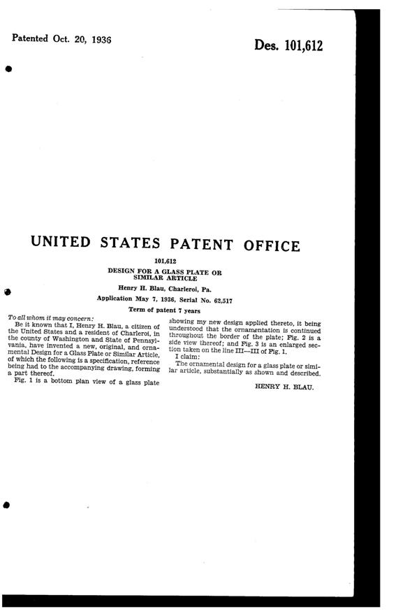 MacBeth-Evans Petalware Plate Design Patent D101612-2