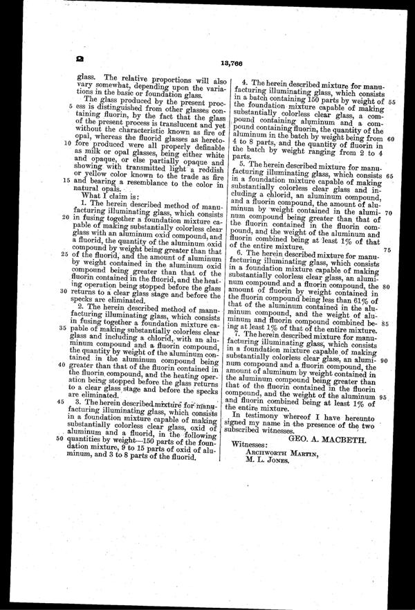 MacBeth-Evans Illuminating Glass Reissued Patent RE13766-2