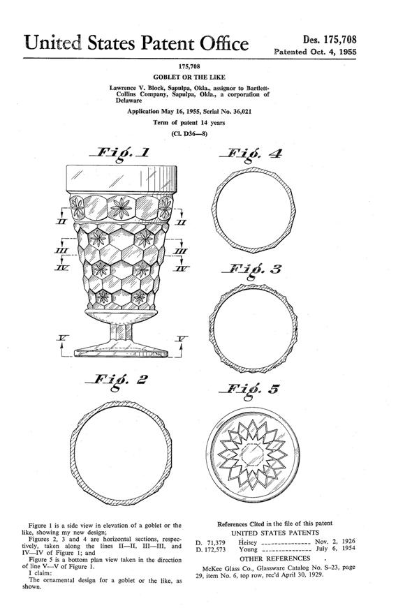 Bartlett Collins Goblet Design Patent D175708-1