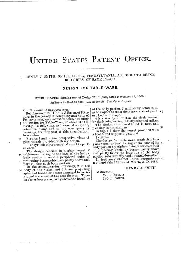 Bryce Atlas Tableware Design Patent D 19427-2